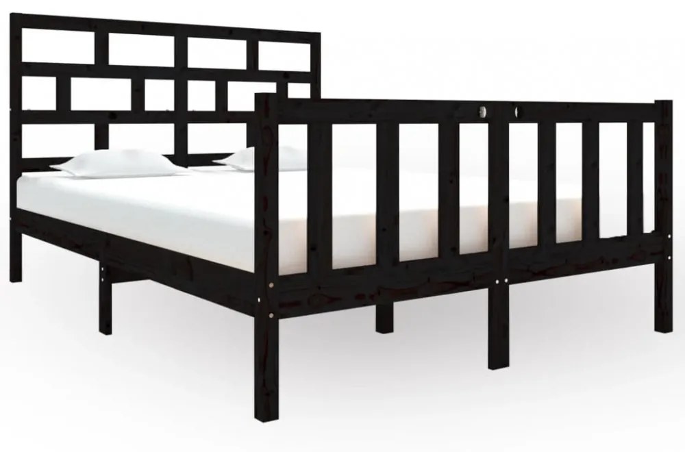Double fekete tömör fenyőfa ágykeret 135 x 190 cm