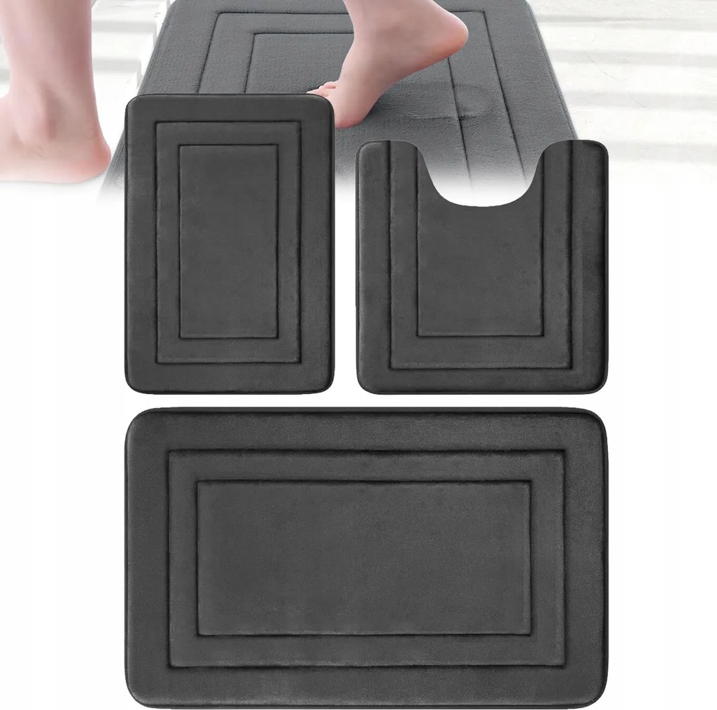 3db Fürdőszobaszőnyeg Szett Csúszásgátló Puha Vastagság