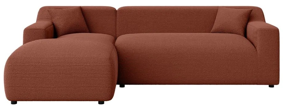 Téglavörös kordbársony sarokkanapé (bal oldali-heverő résszel) Martin – Ropez