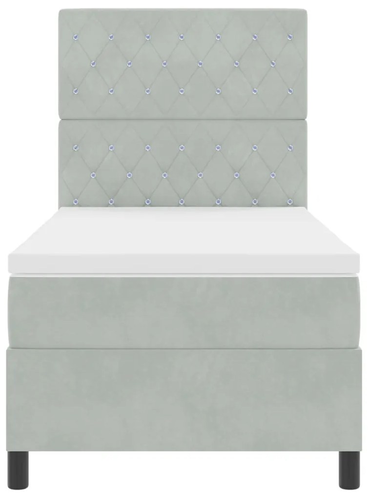 Boxspring Ágy Matrac Könnyű Szürke Egyszemélyes Bársonyos
