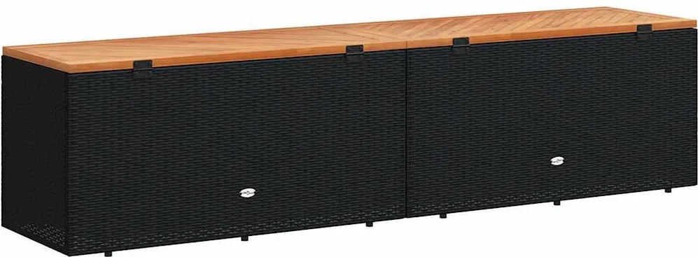 Fekete Polyrattan És Akácfa Kerti Tárolóláda 220 X 50 X 54 Cm