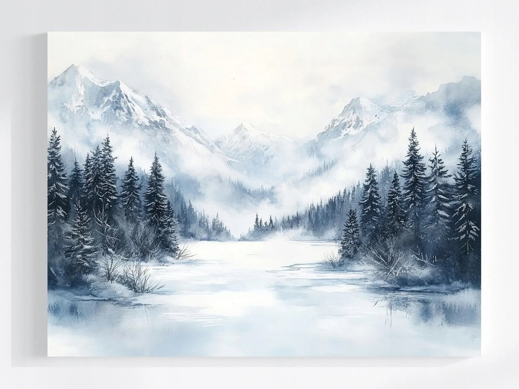 Vászonkép Canvas Tájkép Tél Hó Jég Fagy Hegyek Erdő Tó 100x75