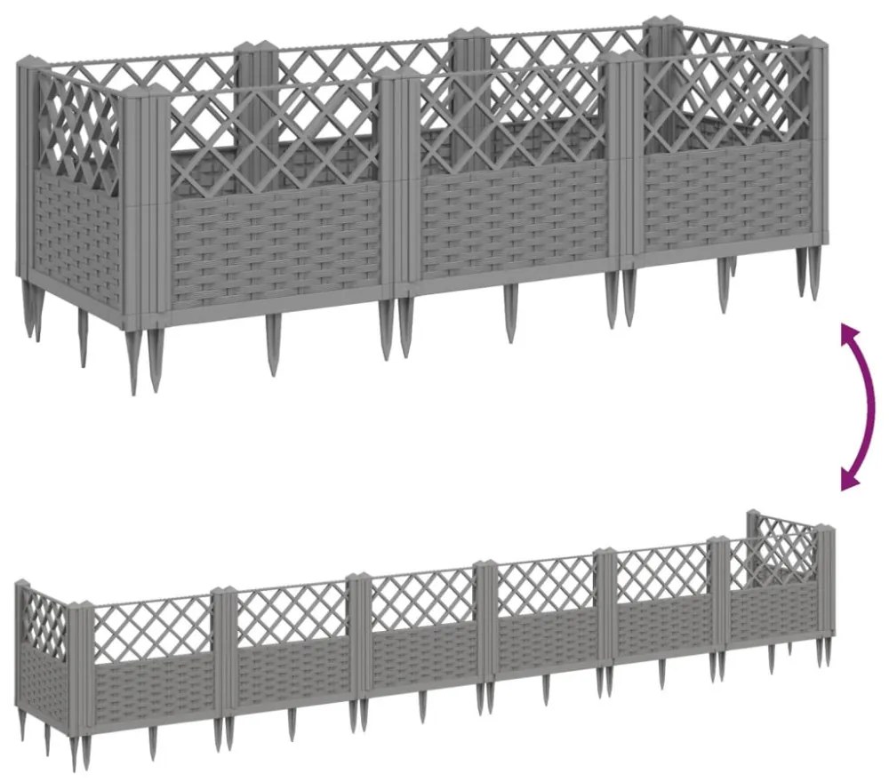 világosszürke PP kerti virágláda cövekekkel 123,5x43,5x43,5 cm