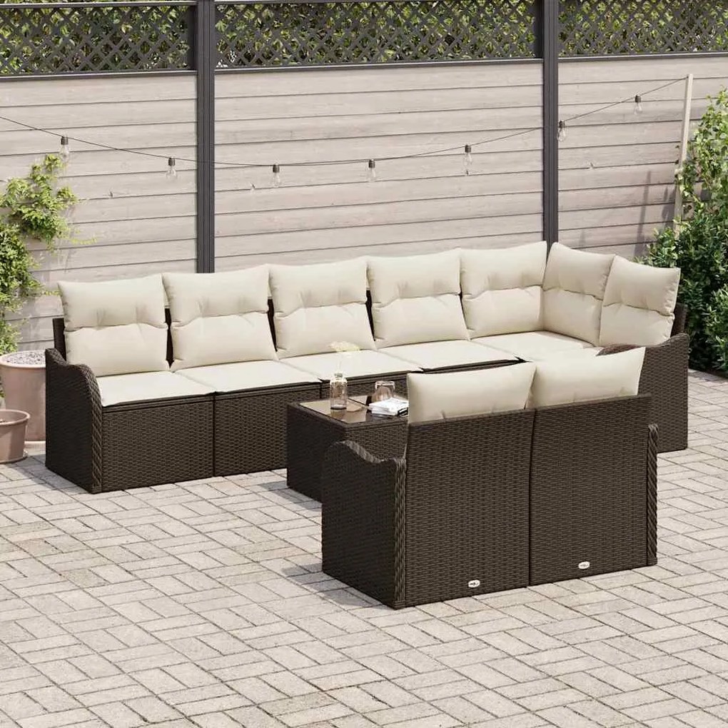 Kerti Kanapé Szett párnával 9 pcs Barna és fehér Poli rattan
