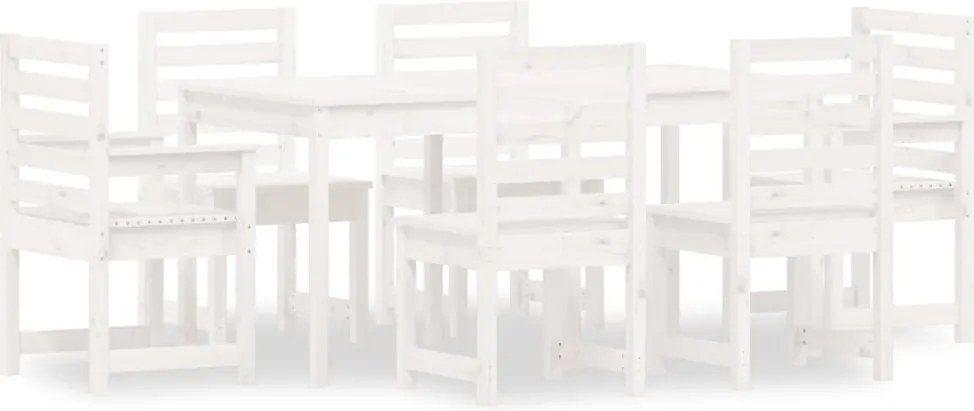 vidaXL 7 részes fehér tömör fenyőfa kerti étkezőgarnitúra