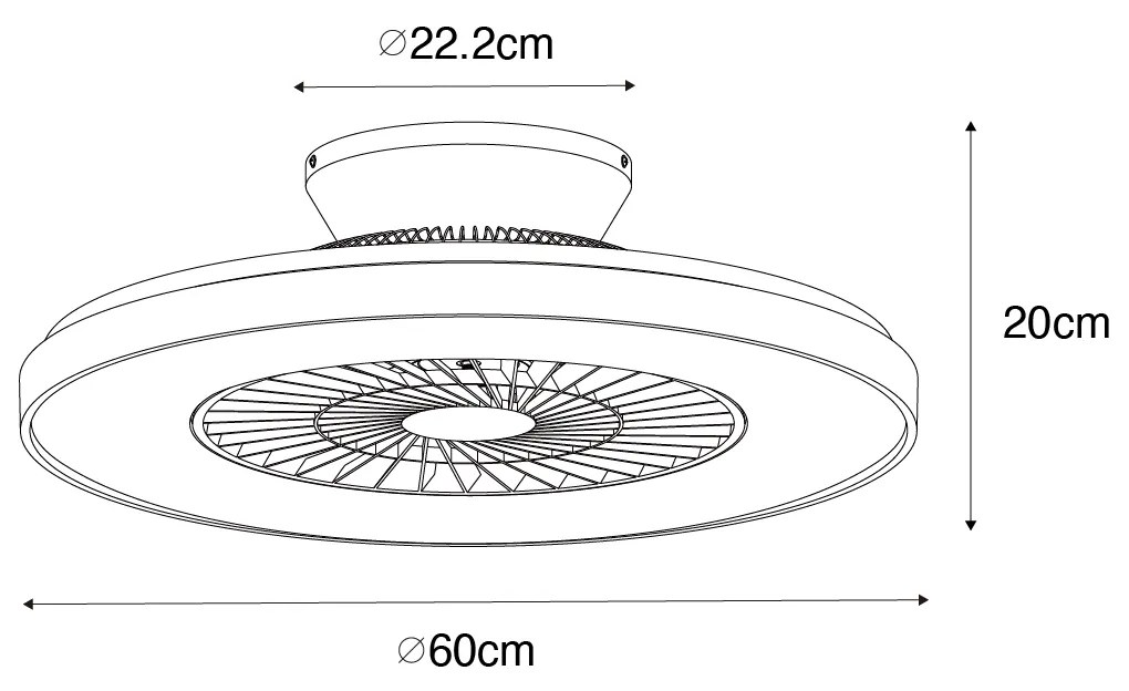 Okos mennyezeti ventilátor fekete csillag effektussal 60cm LED-del, fényerőszabályzóval és távirányítóval - Climo