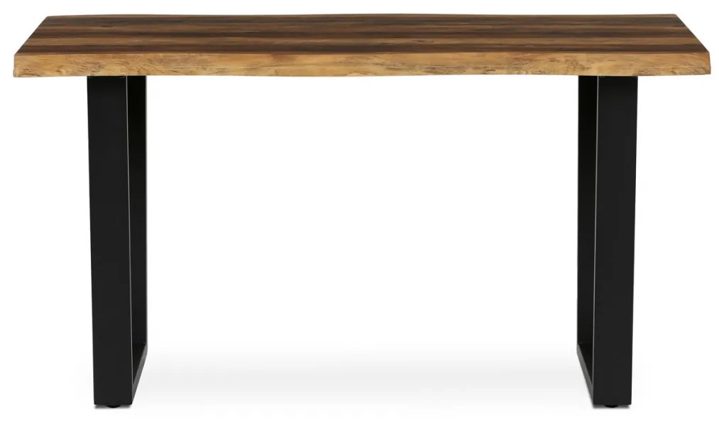 Masă de sufragerie, 140x80x75 cm, blat MDF, decor lemn vechi, picioare metalice in forma de U