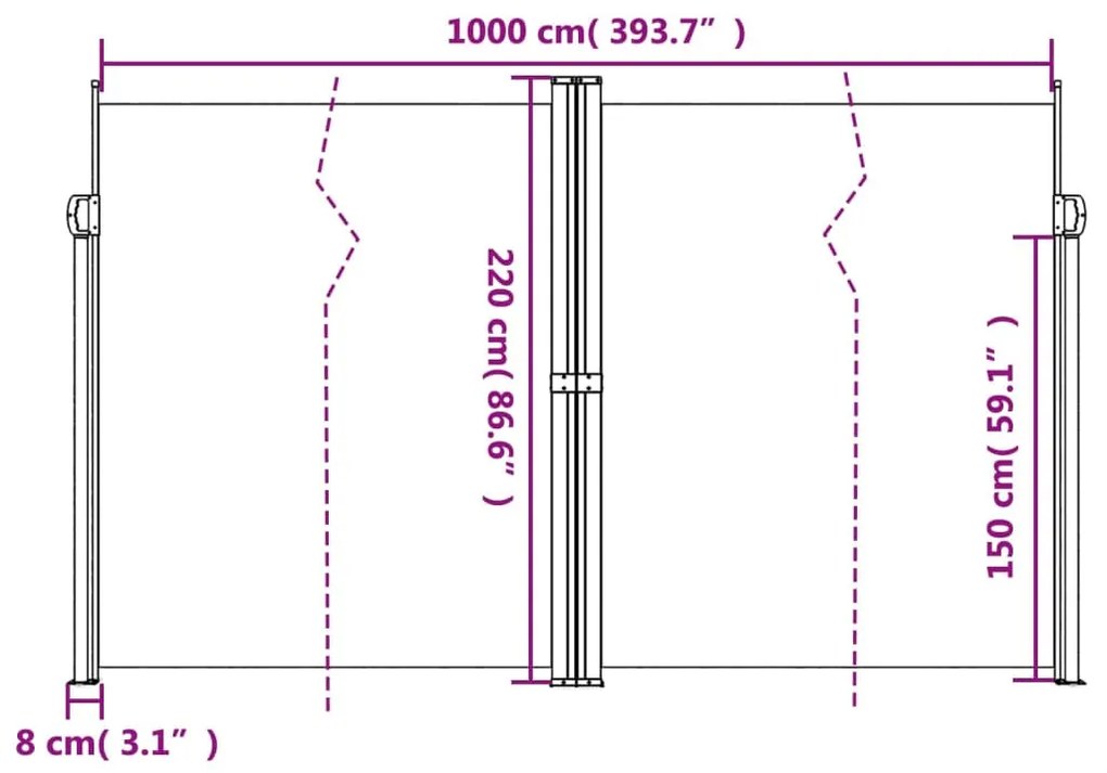terrakotta behúzható oldalsó napellenző 220 x 1000 cm