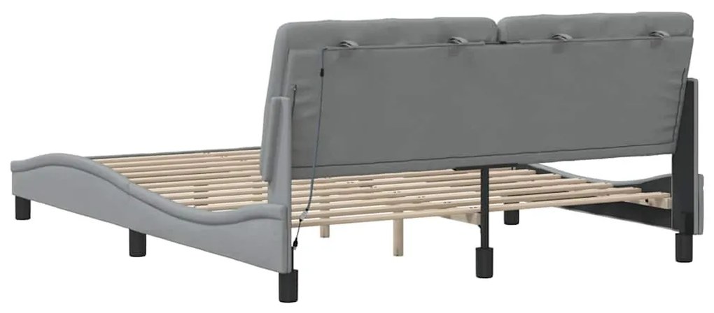 világosszürke szövet ágykeret LED-es matrac nélkül 160 x 200 cm