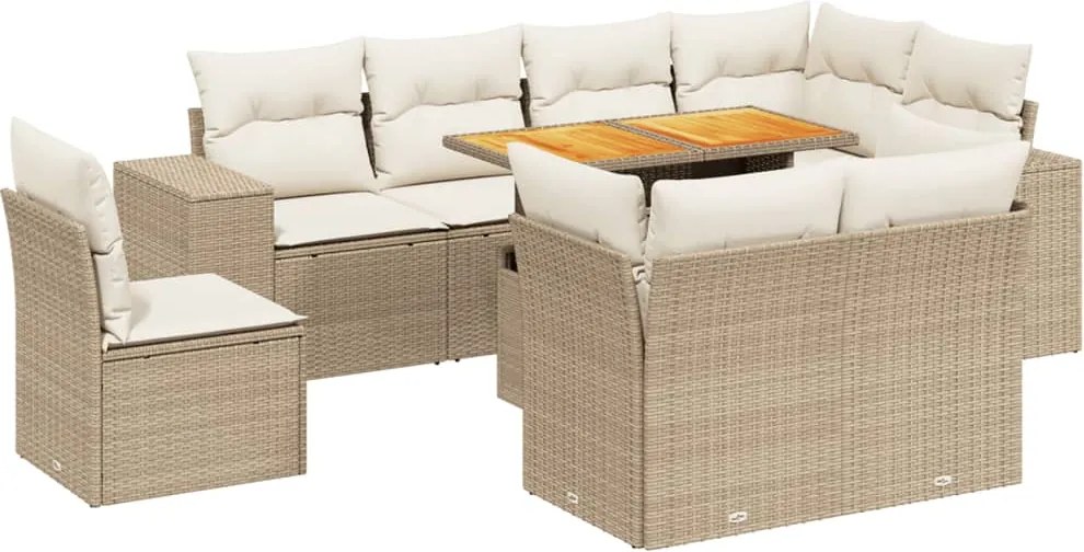 vidaXL 9 részes bézs polyrattan kerti ülőgarnitúra párnákkal