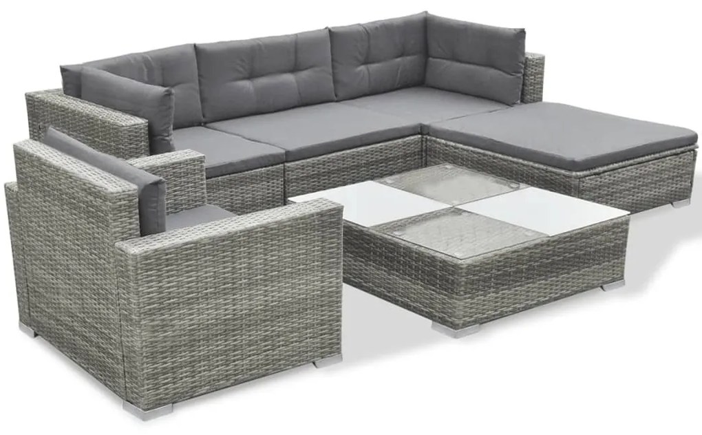6 részes szürke polyrattan kerti ülőgarnitúra párnákkal