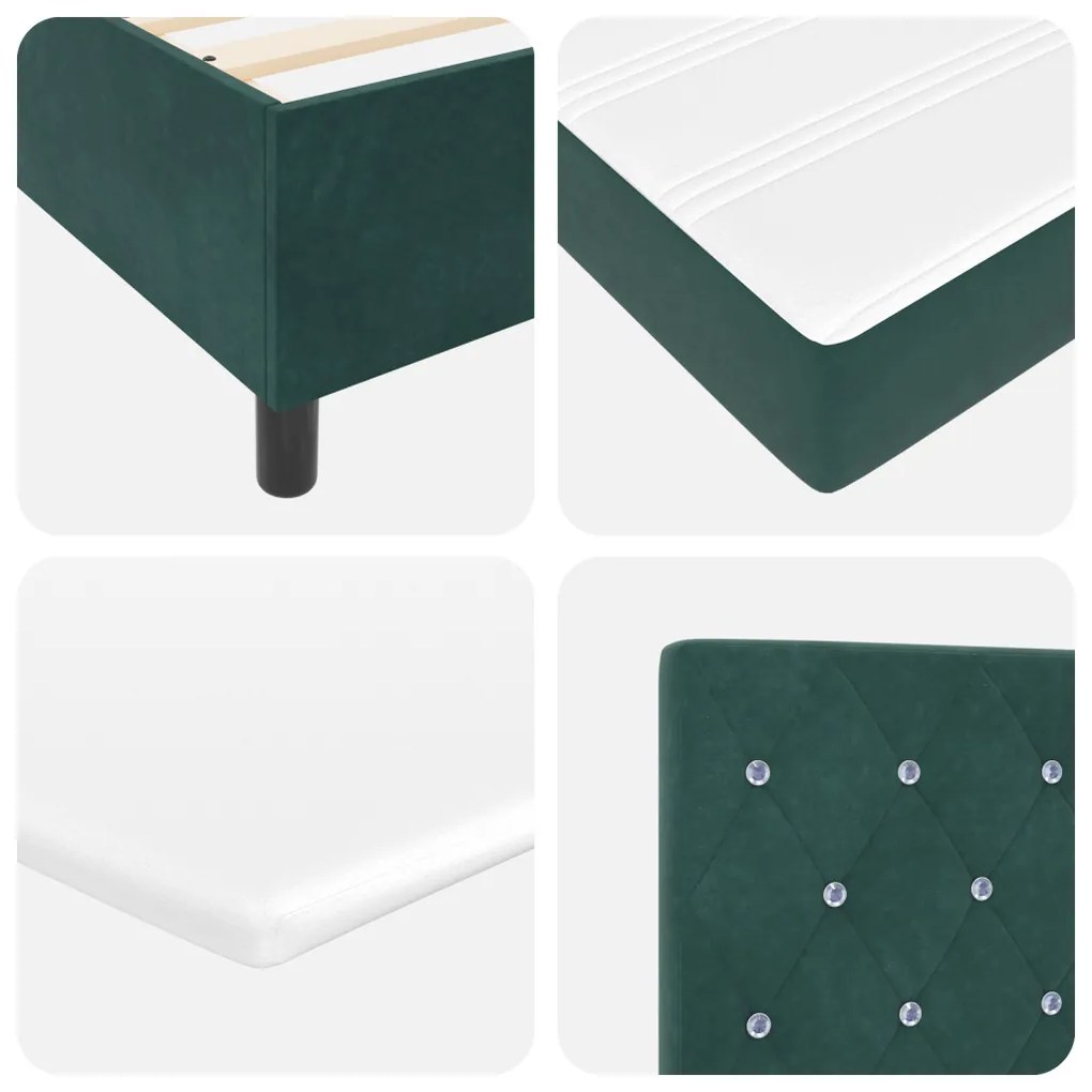Boxspring Ágy Mattal & LED Sötét Zöld 90x200 cm Bársony