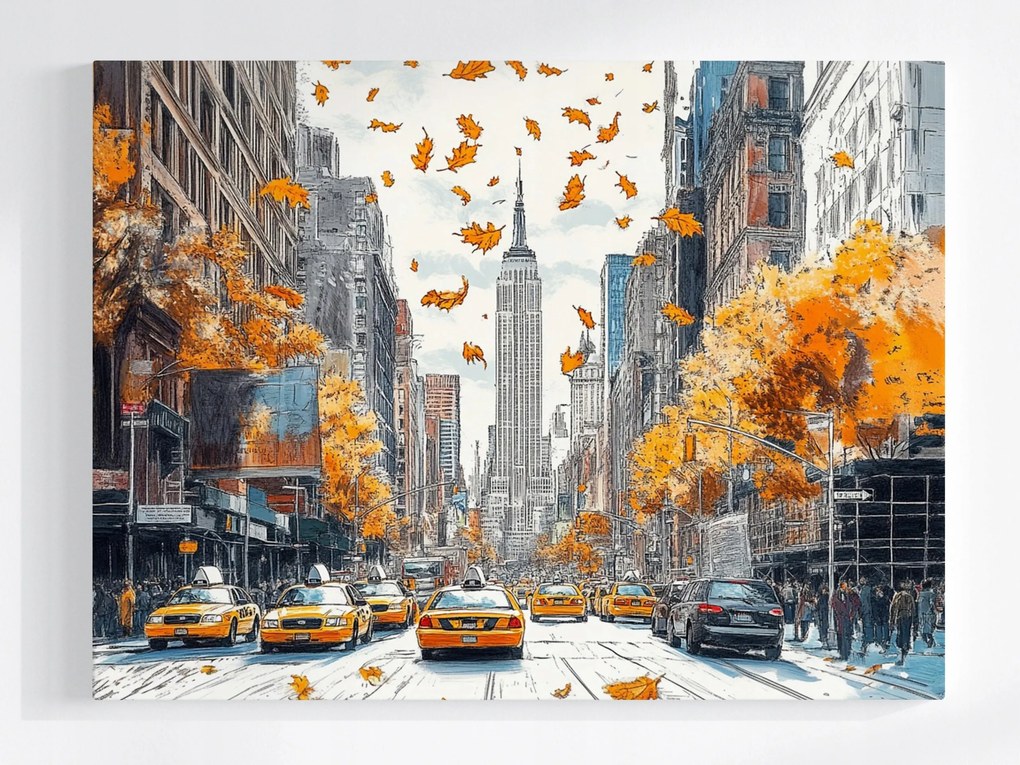 Vászonkép Canvas Város New York Manhattan Ősz Utca Taxi 100x75