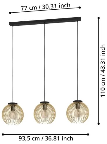 Eglo 900167 - Csillár zsinóron VENEZUELA 3xE27/40W/230V