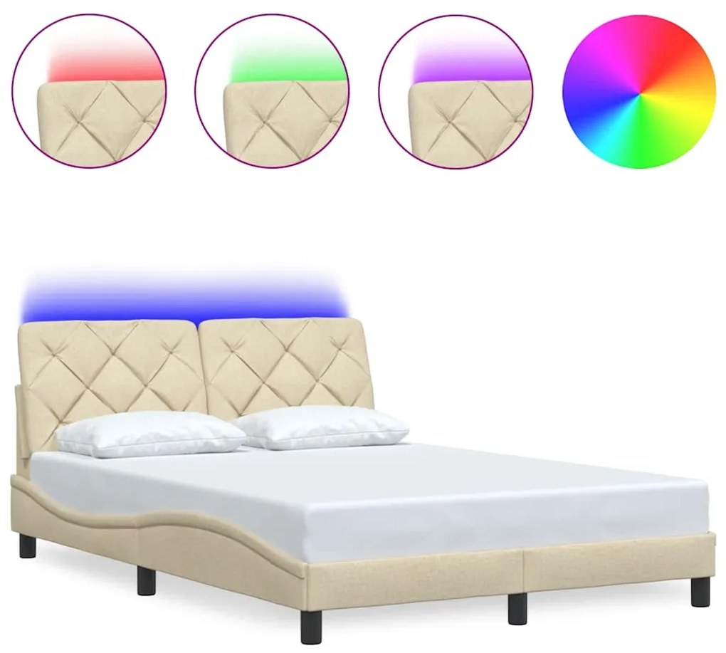 krémszínű szövet ágykeret LED-ekkel matrac nélkül 120x200 cm