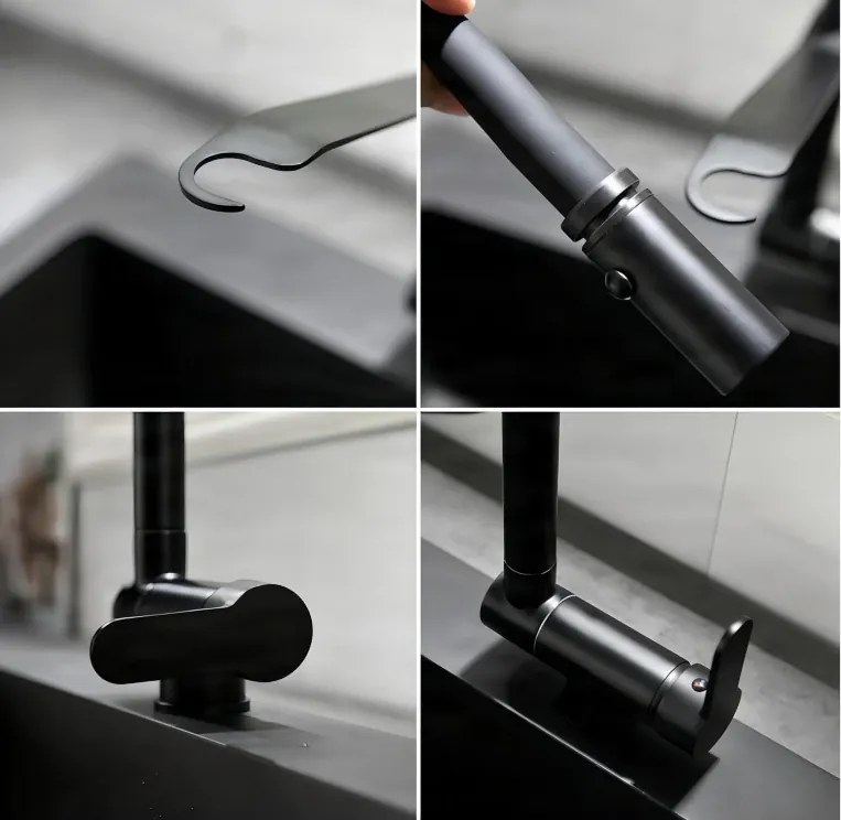 Konyhai csaptelep ELITE EDITION KW1202 lehajtható kifolyóval és kihúzható zuhanyfejjel, több színváltozatban — Gunmetal szürke