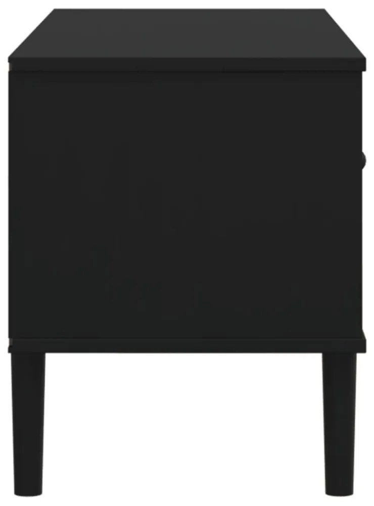 SENJA fekete rattanhatású tömör fenyő TV-szekrény 106x40x49 cm