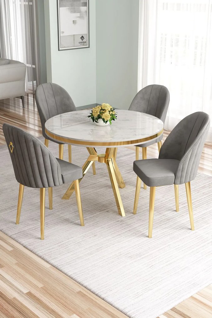 Mos étkezőgarnitúra, fehér márvány-arany, 90 cm – TR240CHR2918