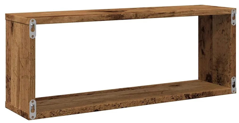 2 db antik fa színű szerelt fa fali kockapolc 60 x 15 x 23 cm