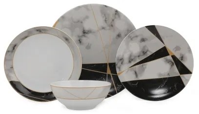 24 részes étkészlet fekete/fehér/arany/porcelán