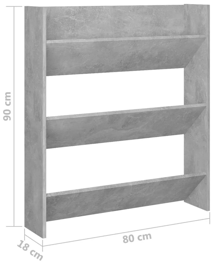 2 db betonszürke forgácslap fali cipősszekrény 80 x 18 x 90 cm