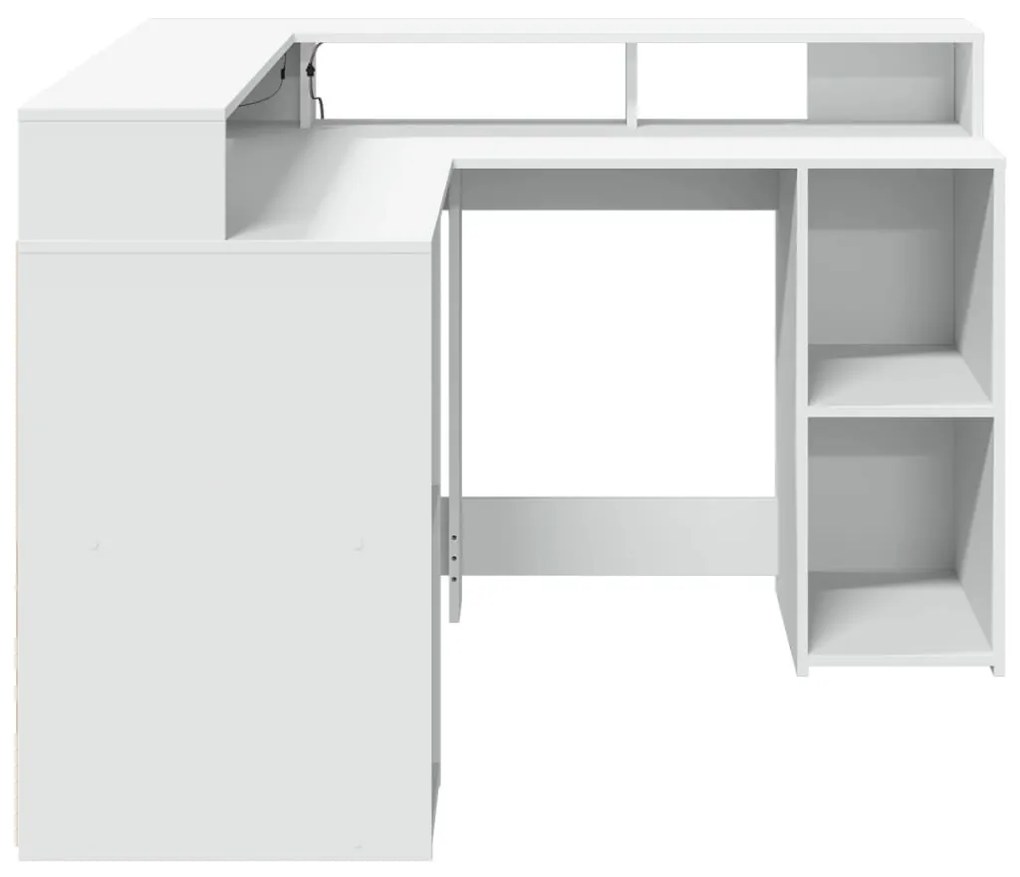 fehér szerelt fa íróasztal LED-világítással 130 x 130 x 91 cm