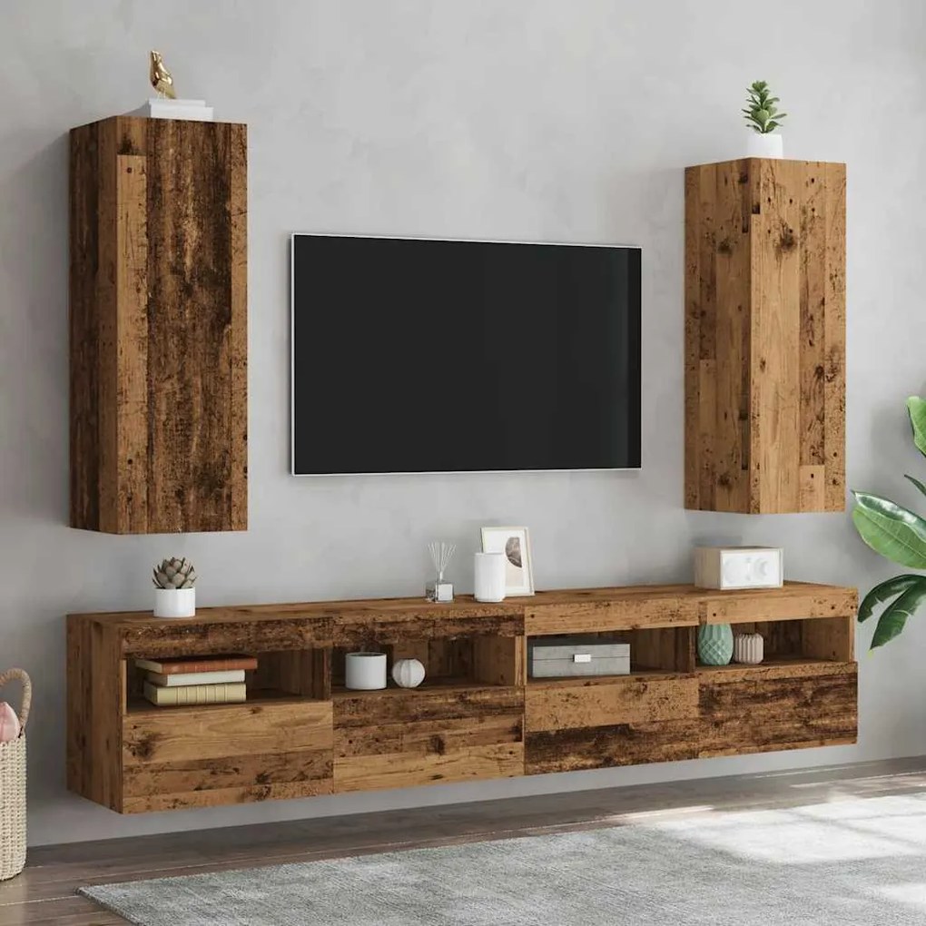2 db antik fa színű szerelt fa TV-szekrény 30,5 x 30 x 90 cm
