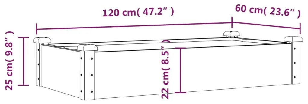 szürke tömör fenyőfa kerti magaságyás béléssel 120x60x25 cm