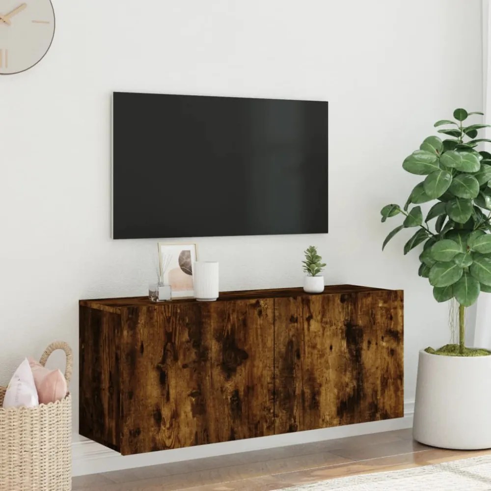 füstös tölgy színű falra szerelhető TV-szekrény 100x30x41 cm