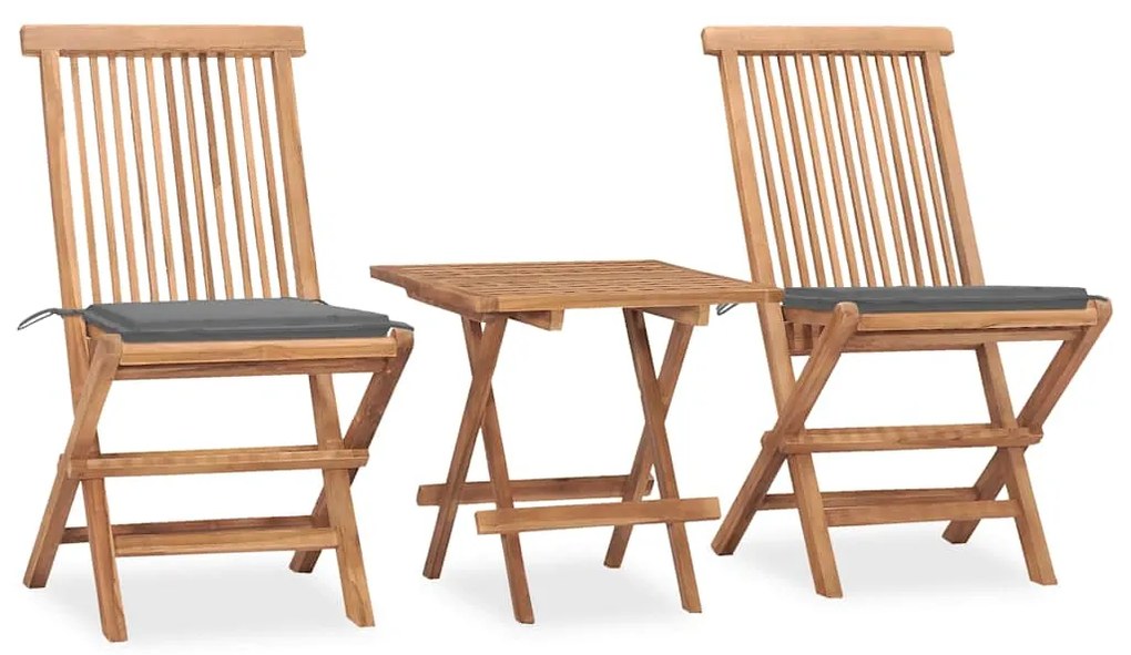 vidaXL 3 részes összecsukható tömör tíkfa étkezőgarnitúra párnákkal