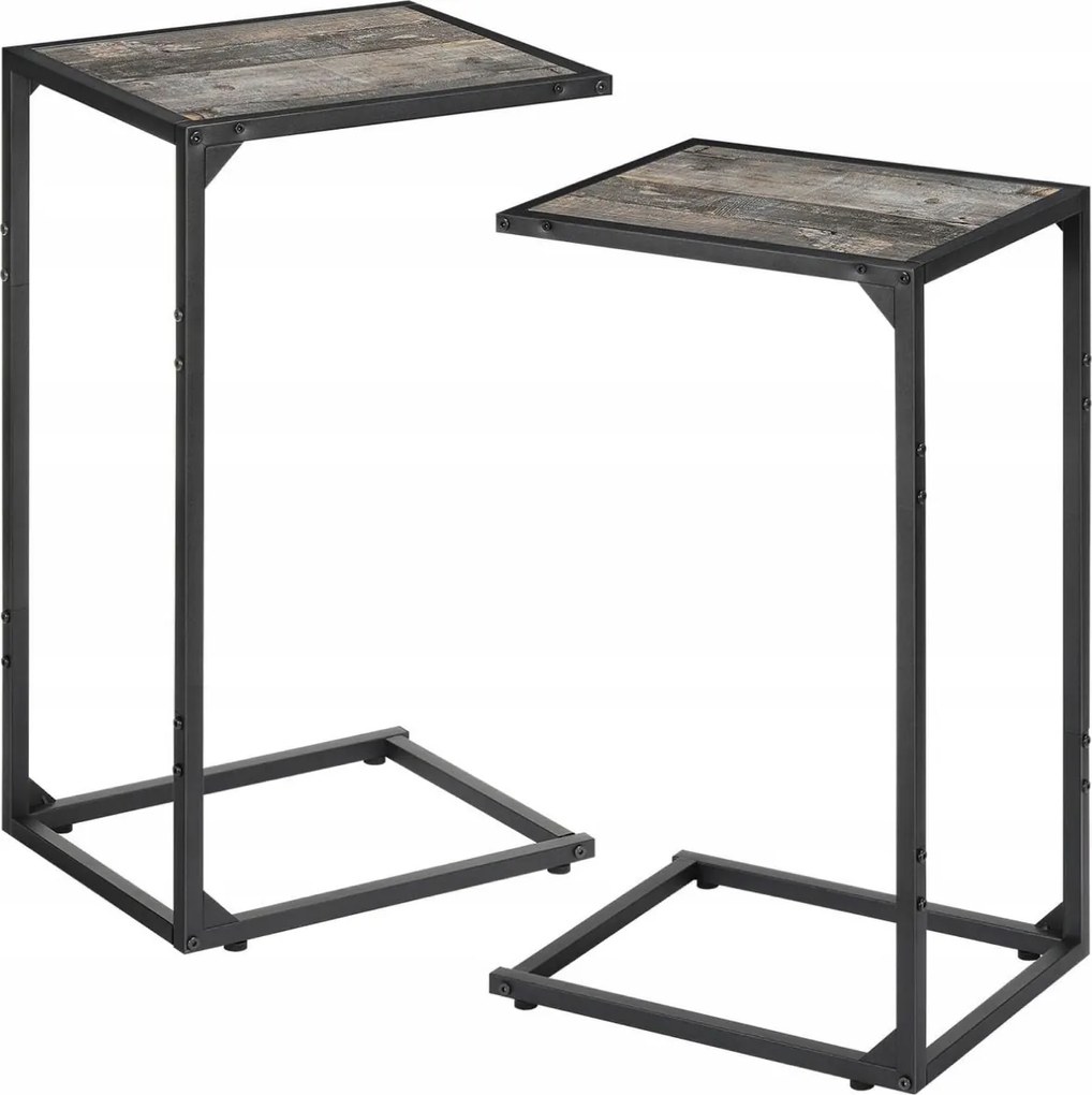 2 db-os oldalasztal szett – ipari, mobil stílus, acél vázzal