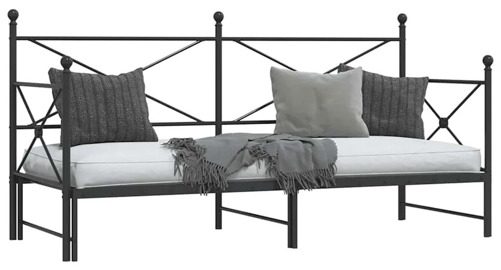 fekete acél kihúzható kanapéágy matrac nélkül 75x190 cm