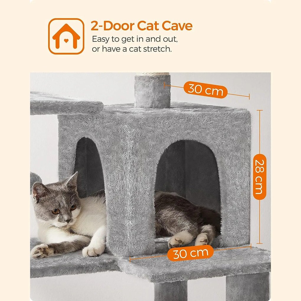 Macska kaparófa, többszintes macskatorony, 55x45x143cm, világosszürke