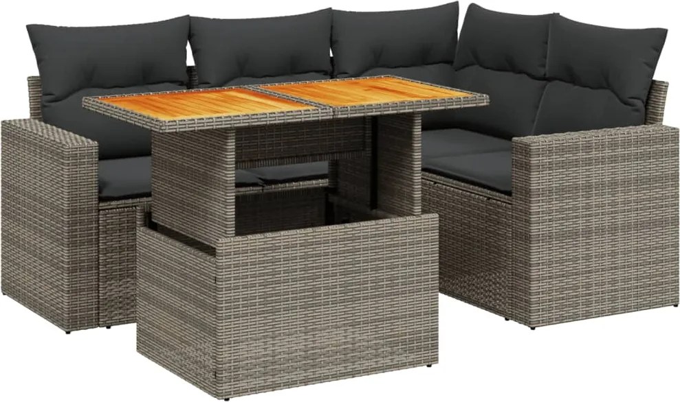 vidaXL 5 részes szürke polyrattan kerti ülőgarnitúra párnákkal