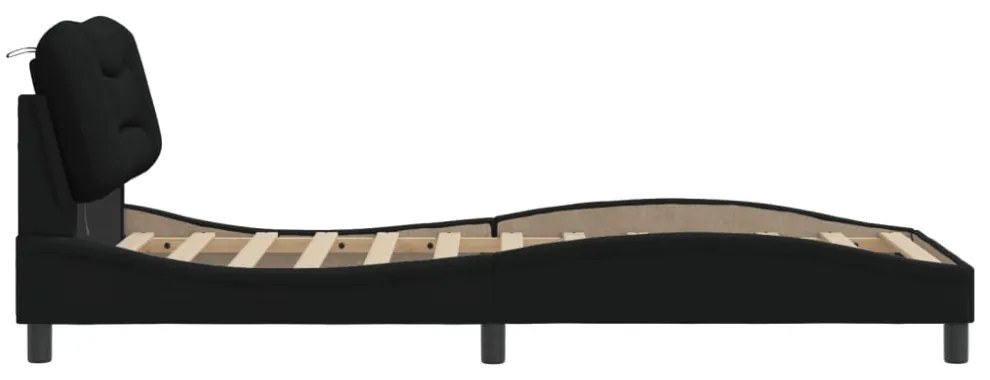 fekete szövet ágykeret LED-ekkel matrac nélkül 90x190 cm