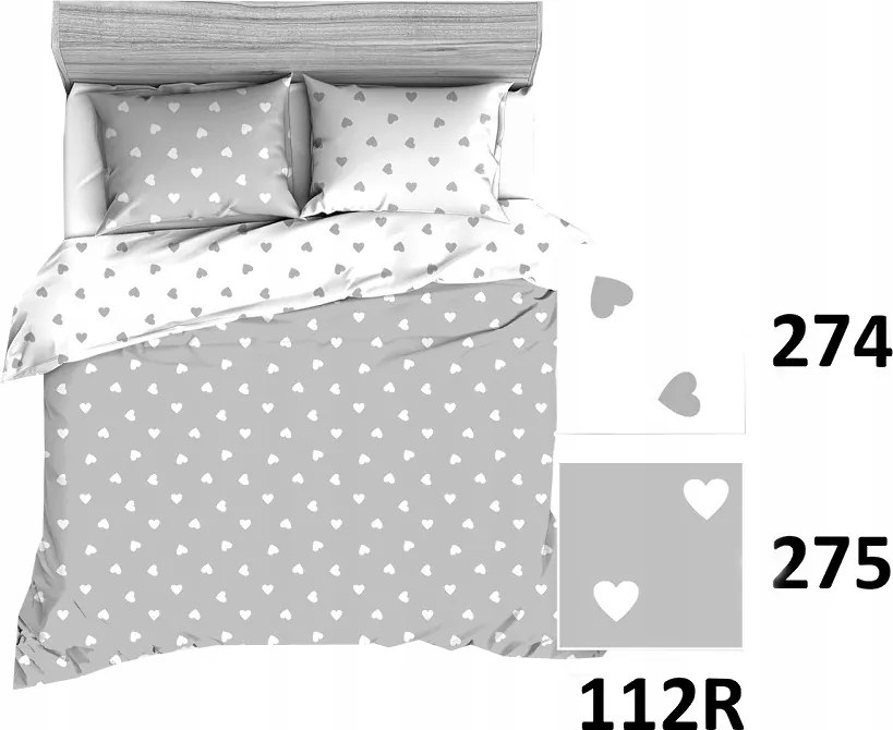 Pamut ágyneműhuzat 90x120 fehér szürke szívecskés