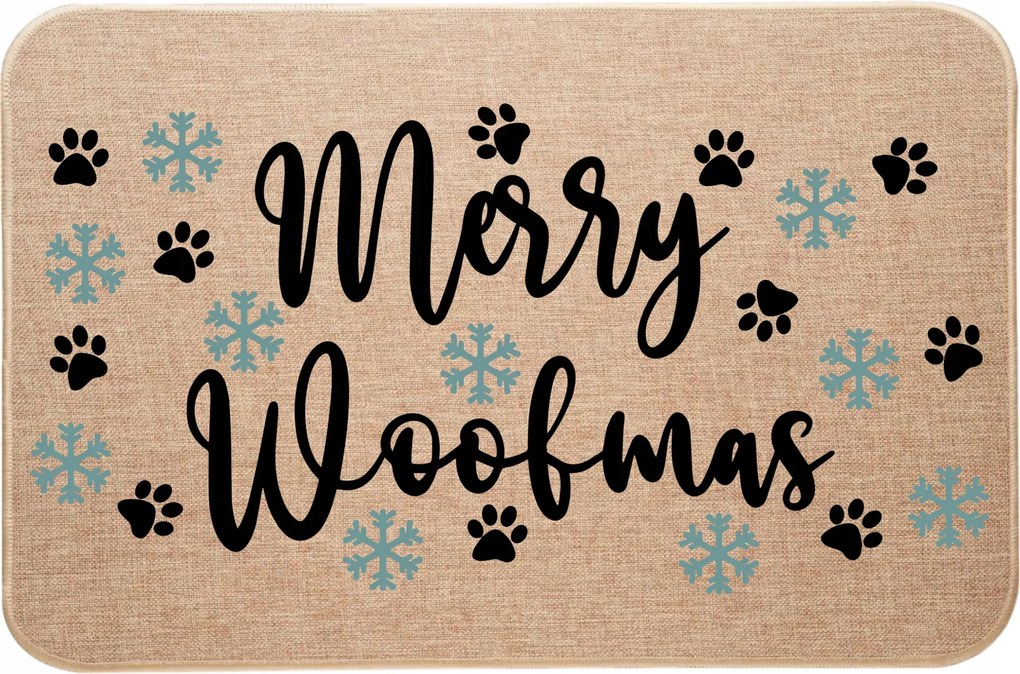 Karácsonyi Lábtörlő lenvászon ajtóhoz Merry Woofmas kutya számára