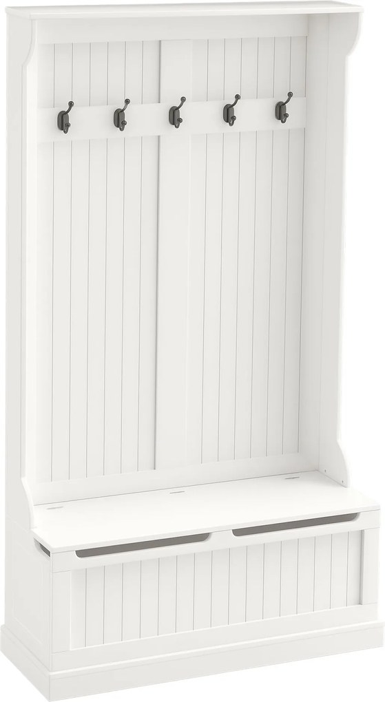 HOMCOM Kabátállvány Cipőtároló Padlófa Előtérhez, 5 Akasztóval és Tárolóhellyel, 96x34x179.7cm, Elefántcsont | Aosom