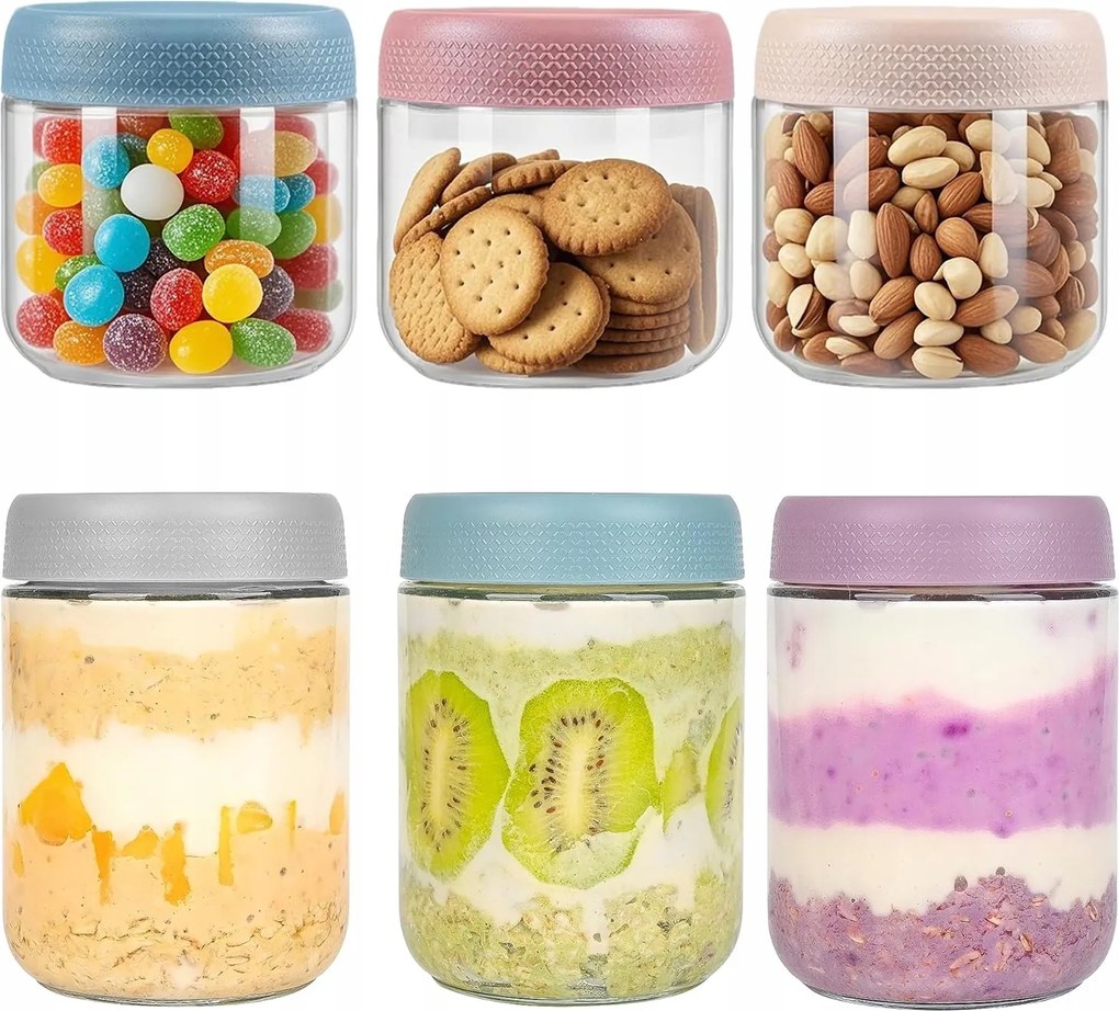 6x Befőttes Üveg Konyhai Zabkása Fedővel