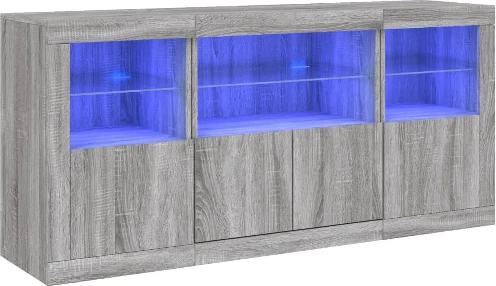 vidaXL szürke sonoma tálalószekrény LED-világítással 142,5x37x67 cm