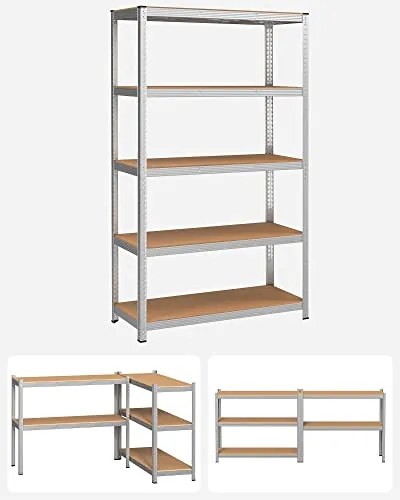 Ötszintes polcrendszer, acél polcrendszer tároláshoz, teherbírás 875 kg, 60 x 120 x 200 cm, ezüst