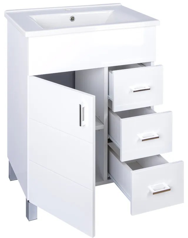 VivaStyle KARINA 75 lábon álló fürdőszobabútor 3 fiókos Sanovit ATRIA 9075 mosdóval 75,3 x 45,5 cm