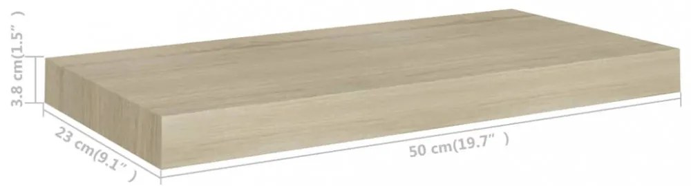 tölgyszínű MDF lebegő fali polc 50 x 23 x 3,8 cm