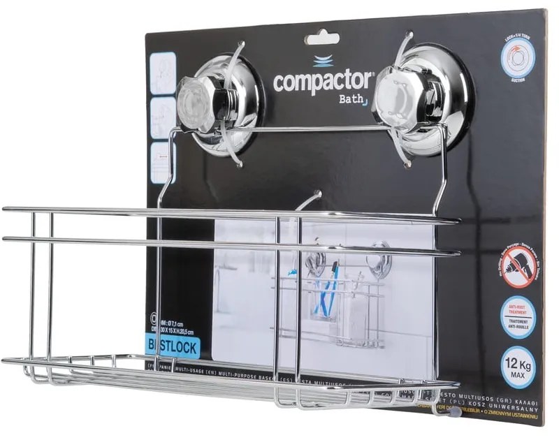 Ezüstszínű öntapadós fém fürdőszobai polc Bestlock Bath – Compactor