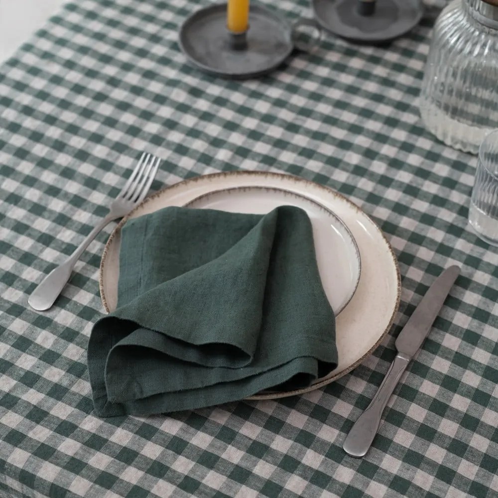 Len asztalterítő 140x250 cm Forest Green Gingham – Linen Tales