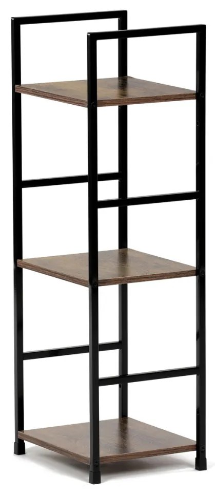 Könyvespolc, 3 polc, vintage fa dekor, MDF, fekete lakk