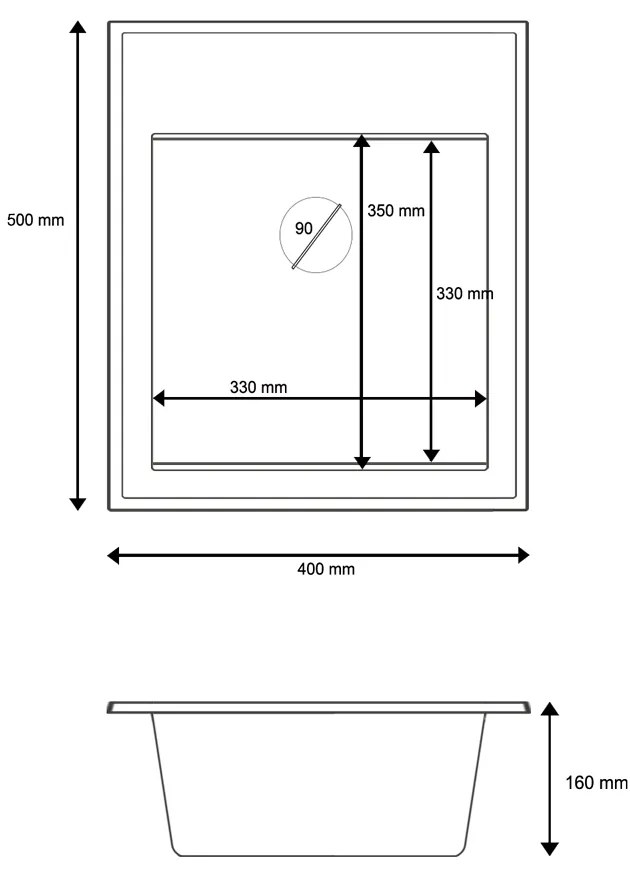 SINK Quality Mosogató Minőségi Ferrum Új 4050, 1 kamrás gránit mosogató 400x500x185 mm + fekete szifon, fekete, SKQ-FER.4050.BK.XB