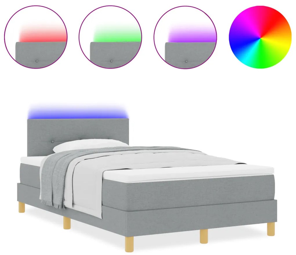 vidaXL LED Box Spring Ágy matracmal Világosszürke 120 x 200 cm szövet
