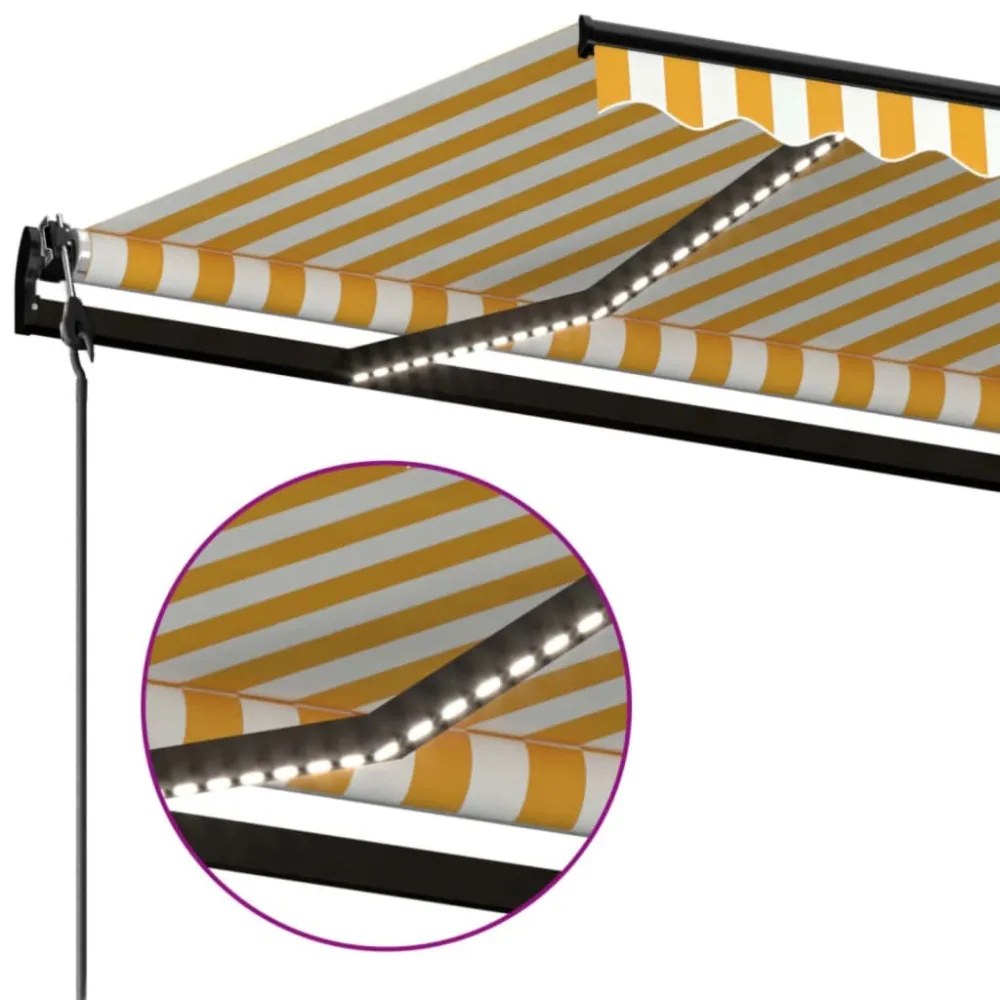 sárga-fehér szélérzékelős és LED-es napellenző 450 x 350 cm