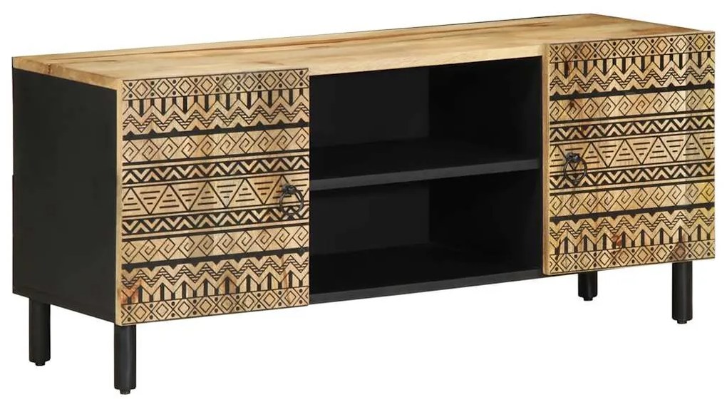 fekete tömör nyers mangófa TV-szekrény 105 x 33,5 x 46 cm